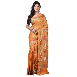 handloom silk kantha stitch border saree