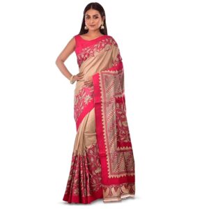 pure tussar silk kantha stitch saree (silk mark certified)