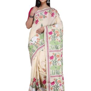 pure silk kantha stitch saree (silk mark certified)